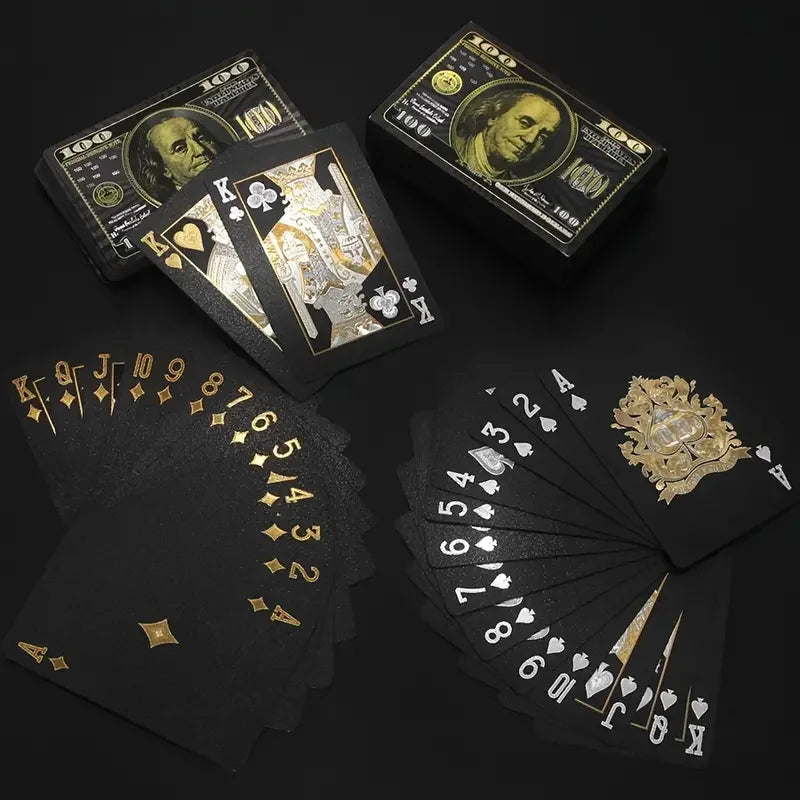 55PCS Gold Foil Playing Cards – 24K Gold Plastic Poker Set, Waterproof & Durable Magic Game Cards