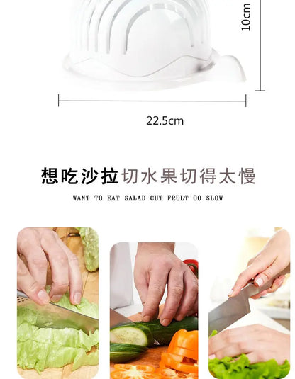 Vegetable Salad Chopper Bowl – Multifunctional Fruit & Vegetable Cutter, Slicer, and Strainer for Kitchen