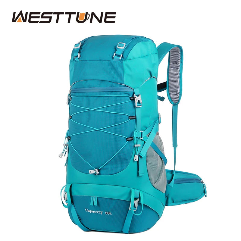 WESTTUNE 50L Waterproof Hiking Backpack with Rain Cover – Multifunctional Outdoor Travel & Mountaineering Bag