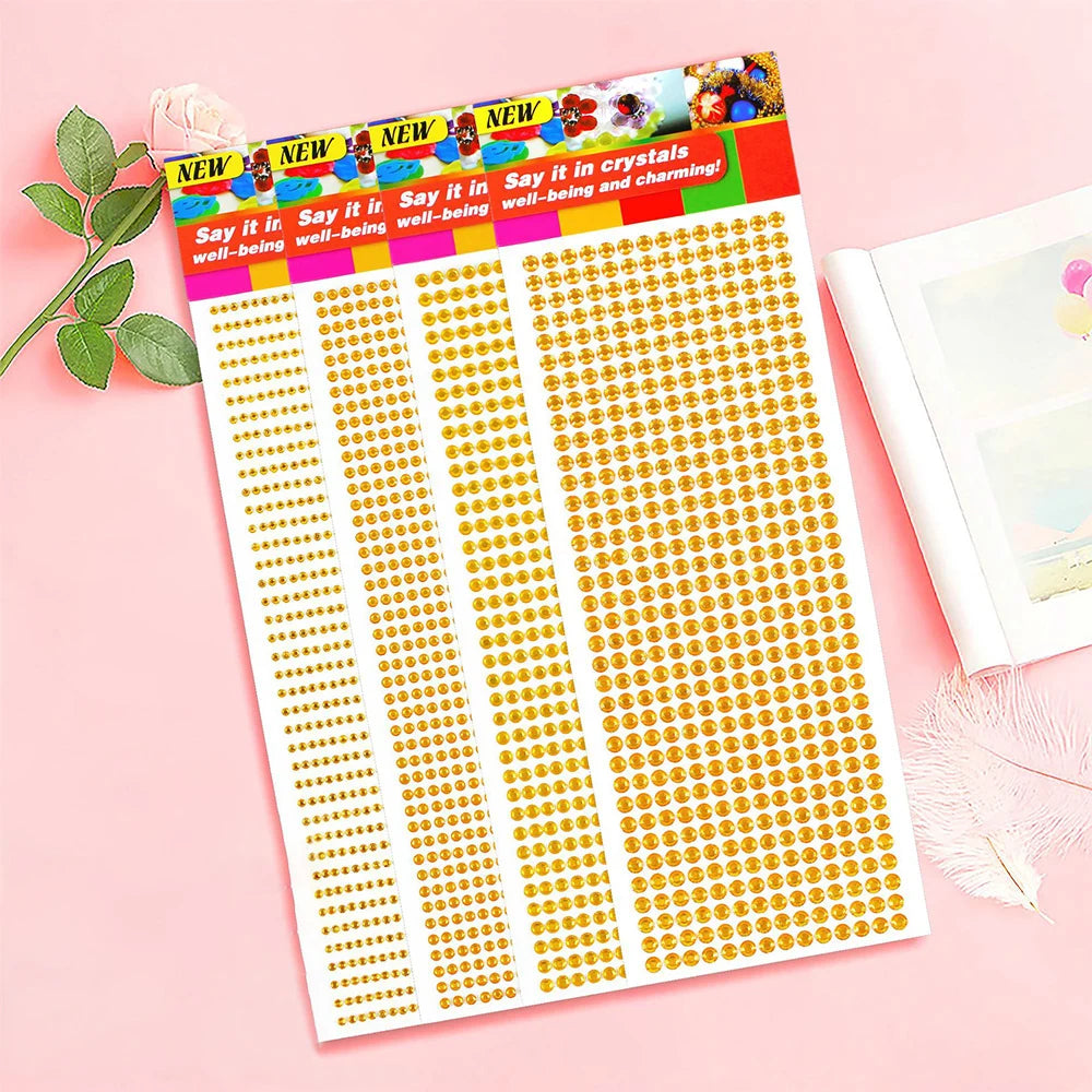 1040/900/504Pcs Acrylic Drill DIY Crystal Rhinestone Self-Adhesive Stickers for Phone Cases, Cards, and Crafts